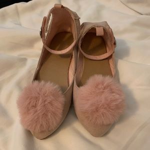 Light pink ballet flats with pompoms